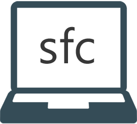 стилизованный компьютер с надписью sfc на мониторе